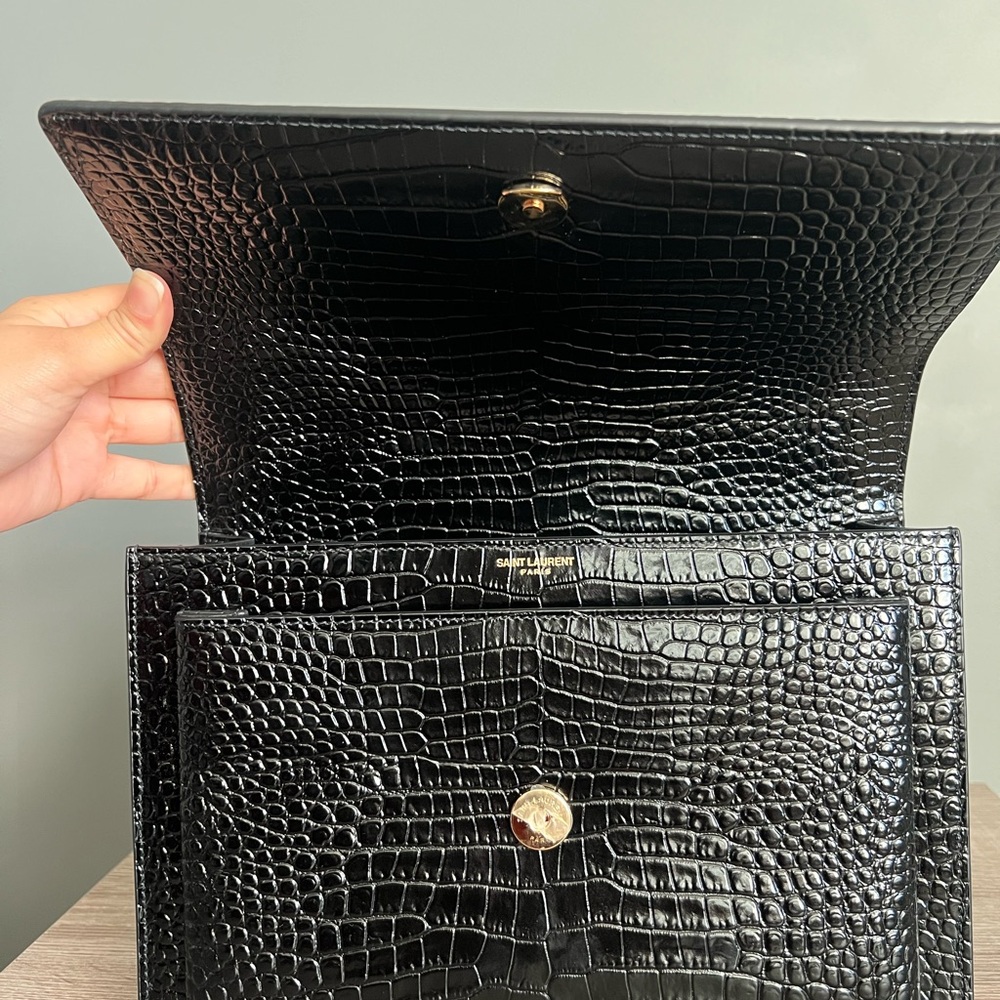 Saint Laurent Sunset Crossbody Bag Crocodile Embossed Leather Large - Picture 10 of 11